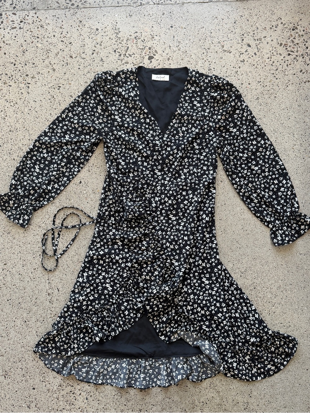 Black White Ditsy Wrap High-Low Dress